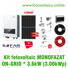 Kit fotovoltaic monofazat ON-GRID 3.00kWp (SOFAR SOLAR, LONGi, K2 Systems)